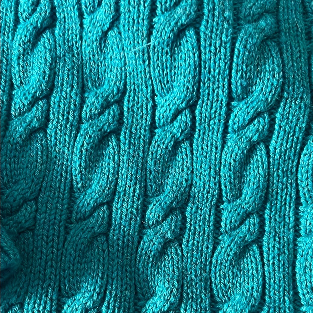 L.L. Bean Thick Heavy Turquoise Cable Knit Cardigan - Picture 4 of 9